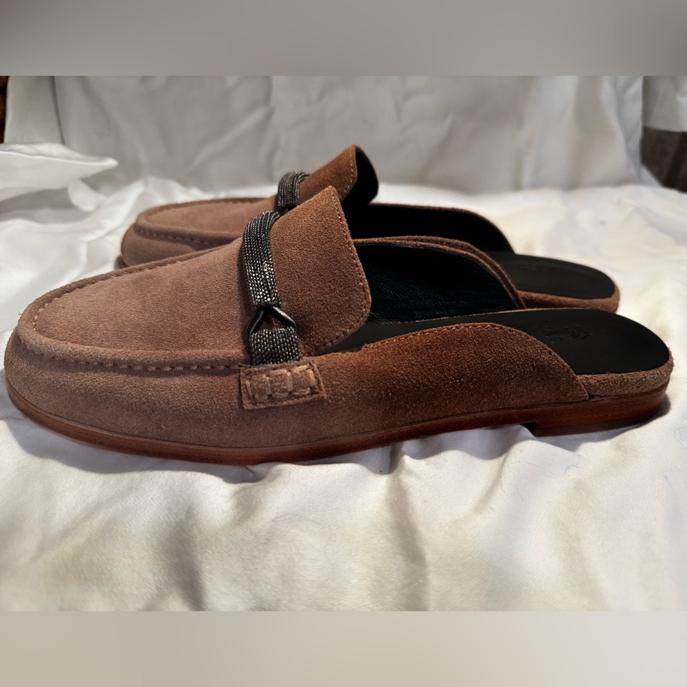 Brunello Cucinelli Tan Suede Slip-On mules these are fabulous. My loss your gain